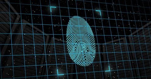 High-Tech Security with Fingerprint Scanning over Server Racks - Download Free Stock Images Pikwizard.com