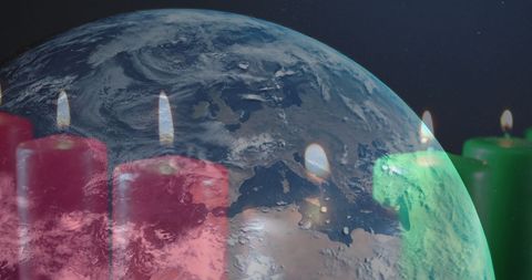 Glowing Candles Over Earth Symbolizing Hope
