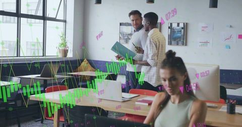 Collaborating Professionals in Modern Open Office with Digital Data Overlays