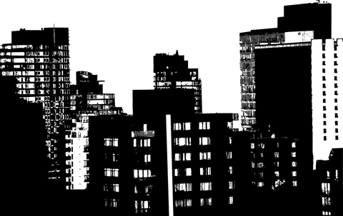 Transparent Cityscape Silhouette on Clear Background