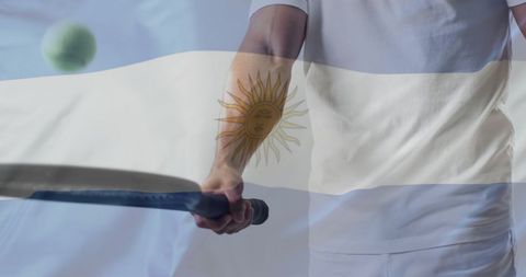 Caucasian Tennis Player with Argentine Flag Overlay