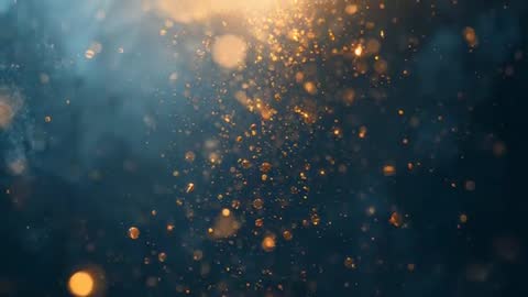 Golden Dust Particles Rising and Glowing Through Blue Fog Cinematic Macro Motion Background