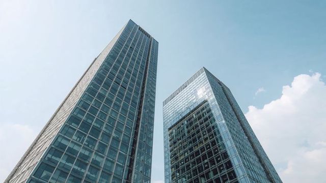 Modern Skyscrapers Reaching into Clear Blue Sky