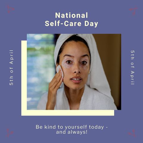 woman celebrating national self-care day with skincare routine - Download Free Stock Templates Pikwizard.com