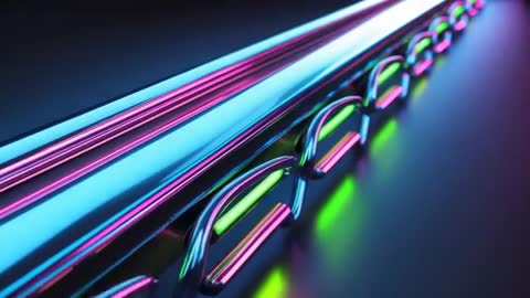 Futuristic Chrome Tube with Neon Lights in Abstract Composition