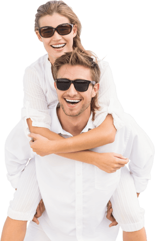 Happy Couple Piggyback Ride with Transparent Background