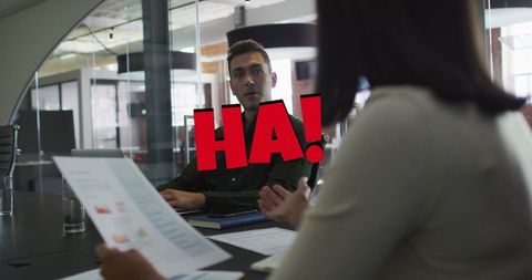 Job interview discussion with text overlay