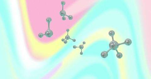 Colorful molecule models on vibrant pastel background