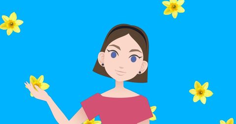 Woman Engaging with Floating Flowers in Celebration Theme - Download Free Stock Images Pikwizard.com