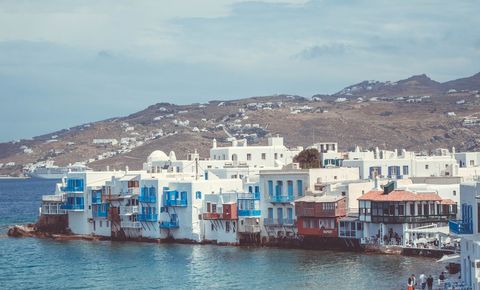 Scenic View of Mykonos Deckhouses Overlooking Aegean Sea