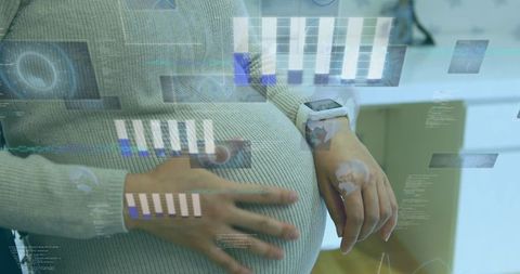 Digital Interface with Pregnant Woman Analyzing Data