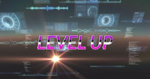 Futuristic Level up Text with Digital Background and Lens Flare - Download Free Stock Images Pikwizard.com