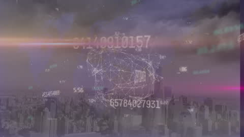 Animated Data Processing Above Modern Cityscape