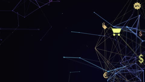 Digital Network Globe with Technology Icons on Black Screen