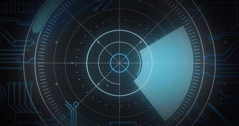 Futuristic radar hud scanning interface with rotating sweep and concentric grid overlay