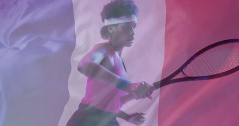 African american female tennis player with french flag overlay