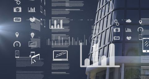 Digital Data Processing Overlaying Modern Building - Download Free Stock Images Pikwizard.com