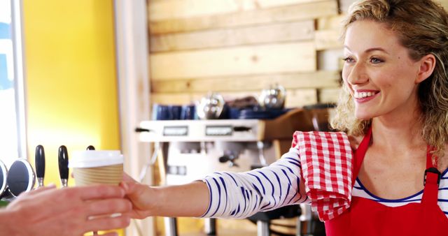 Smiling Barista Serving Coffee in Bright Cafe - Download Free Stock Images Pikwizard.com