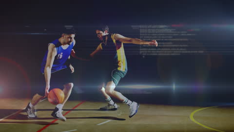 Dynamic Basketball Game with Digital Elements Overlay