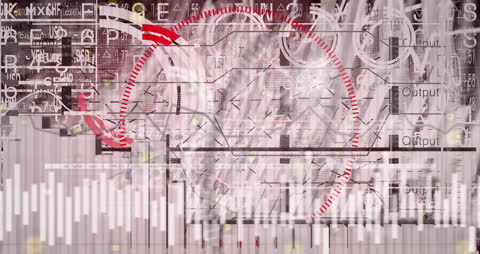 Futuristic Data Processing Interface with Red Accents