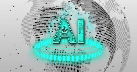 Glowing AI Letters Floating in Futuristic Digital Space