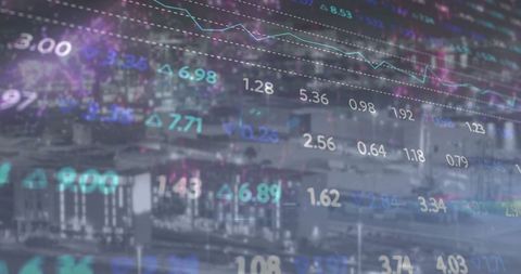 Stock Market Data Overlay on Blurred Cityscape Background - Download Free Stock Images Pikwizard.com