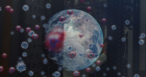 Digital Globe with Virus Cells Overlaying Server Room - Download Free Stock Images Pikwizard.com