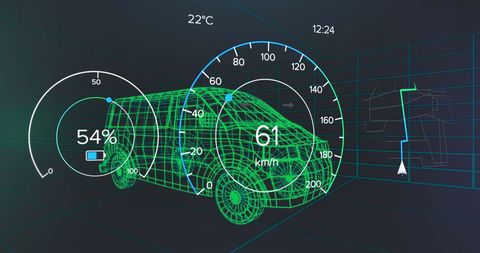 Futuristic Vehicle Dashboard Interface with 3D Van Model - Download Free Stock Images Pikwizard.com