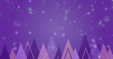 Whimsical Purple Winter Landscape with Abstract Trees and Falling Snow