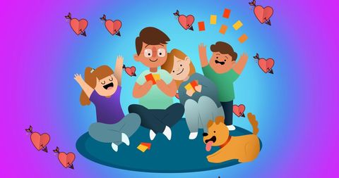 Happy Family Playing Cards with Pet in Joyful Home Setting - Download Free Stock Images Pikwizard.com