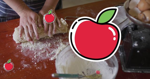 Person Kneading Dough with Apple Icons Overlay - Download Free Stock Images Pikwizard.com