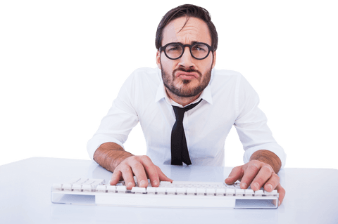 confused businessman with glasses typing on computer, transparent background - Download Free Stock Videos Pikwizard.com
