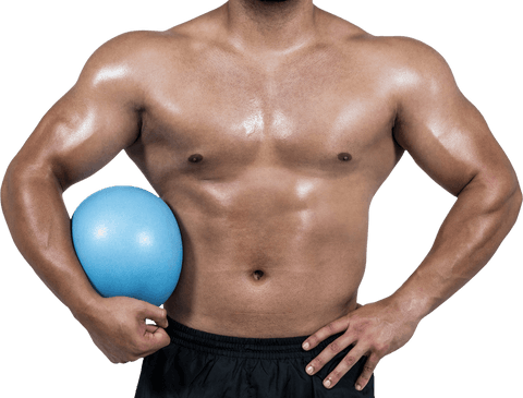 Muscular Man Holding Weight Ball on Transparent Background