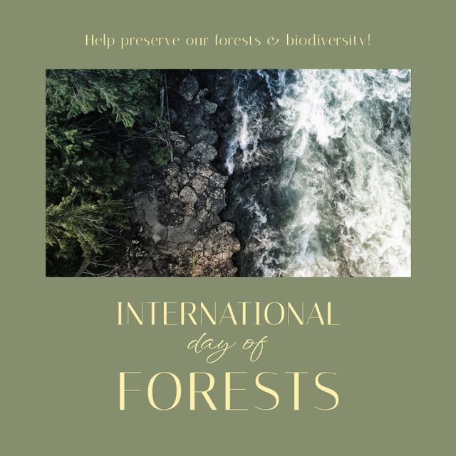 International Day of Forests Graphic with Forest River on Green Background - Download Free Stock Templates Pikwizard.com