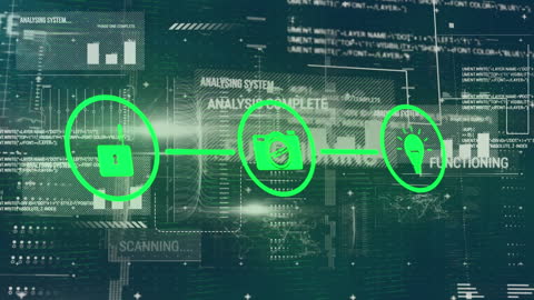 Digital Interface with Data Processing and Technology Icons