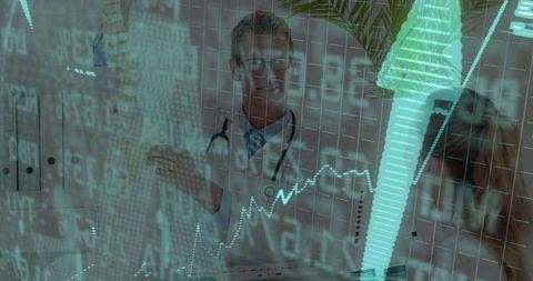 Doctor consulting patient with spinal model and x-ray