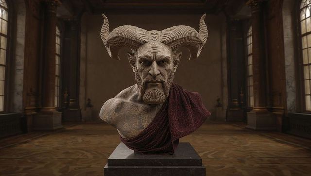 Majestic horned bust in opulent gallery setting