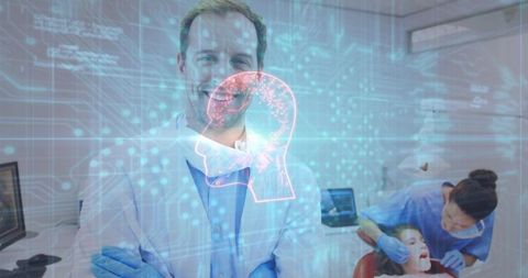 Advanced Dentistry Concept with Futuristic Hologram Display in Clinic