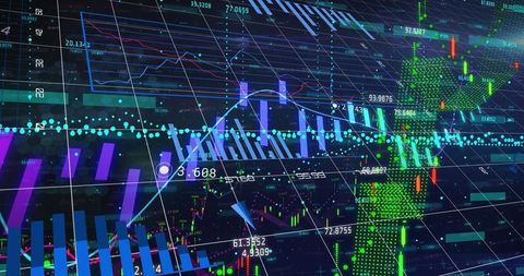 Futuristic digital finance dashboard showing global market trends