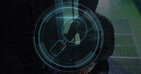 magnifying glass overlay electronically scanning engineer in data center - Download Free Stock Images Pikwizard.com