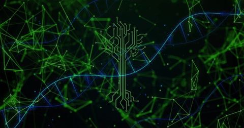 Neon Circuit-Tree Integrating with DNA Helix in Futuristic Digital Network