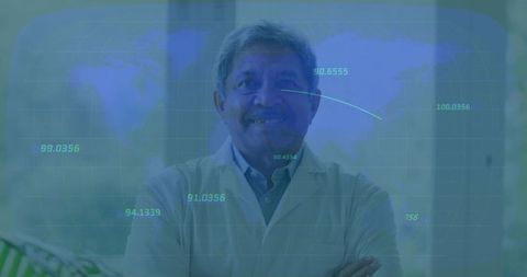 Scientist Analyzing Global Data with Futuristic Interface