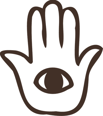 Hamsa hand with eye emblem on transparent background