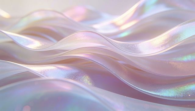 Iridescent pastel ribbons undulating with pearlescent shimmer and glittery satin layers