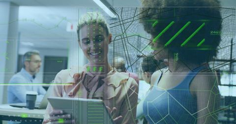 Digital technology concept with diverse business team analyzing data