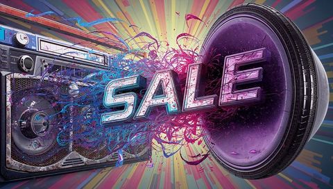 Exploding 3d sale neon lettering boombox subwoofer retro paint burst poster