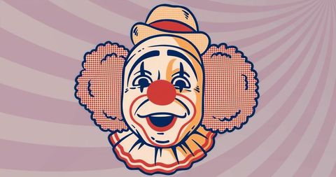 Whimsical clown illustration with cartoonish charm