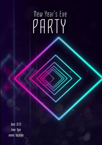 Neon-Themed New Year's Eve Party Invitation with Vibrant Diamonds - Download Free Stock Templates Pikwizard.com