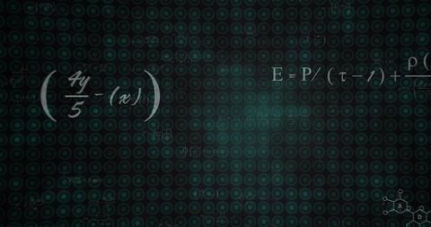 Teal abstract tech background with mathematical equations and chemical formula pattern