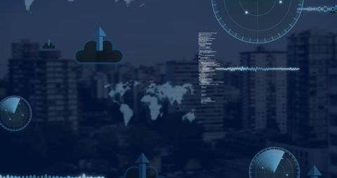 Digital Interface Holograms Integrated with Cityscape - Download Free Stock Images Pikwizard.com